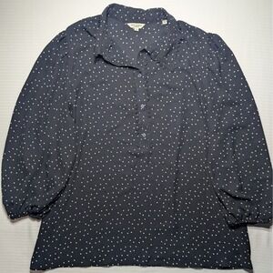 Max Studio London Polka Dot Blouse XL Gray White Sheer Romantic Top